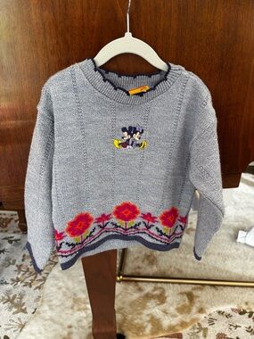 Vintage Minnie & Mickey Floral Girls Sweater with Scalloped Collar